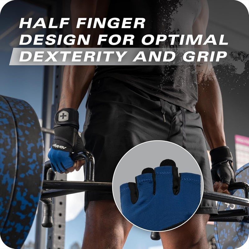 Harbinger Training Grip Wrist Wrap Gloves - Enhanced Grip & Wrist Support, Breathable Lycra Back, Padded Leather Palm, Half-Finger Design, Quick Pull Tabs - Ideal for Weightlifting, Gym - Men's - Image 2
